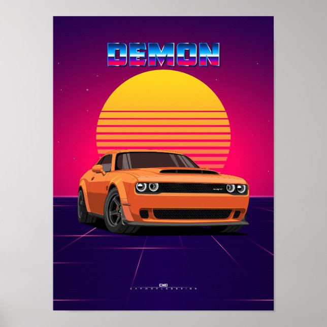 Poster de Carro Muscular Demônio - Estilo de Onda  (Frente)