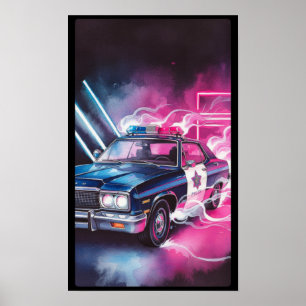 Poster de Carro Policial Synthwave Neon