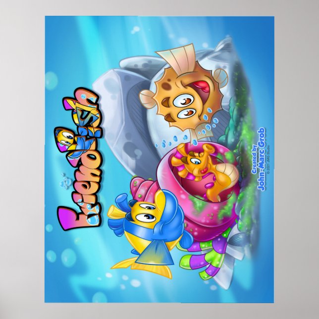 Poster de cartoon fofo de FriendFish com peixe (Frente)