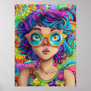 Poster de Cartoon Rapariga Colorida - Bonita e Bon