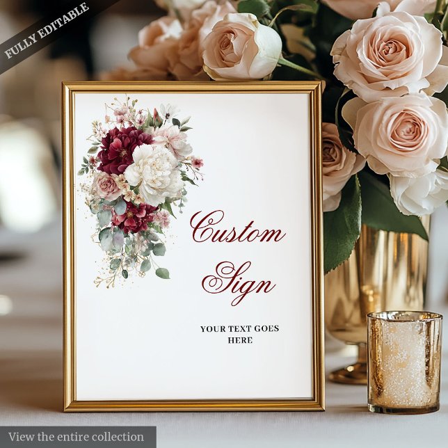 Poster de Casamento Branco da Luxe Boho Burgundy (Luxe Boho Burgundy White Wedding Custom Poster)