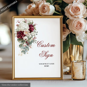 Poster de Casamento Branco Moderno Boho Burgundy