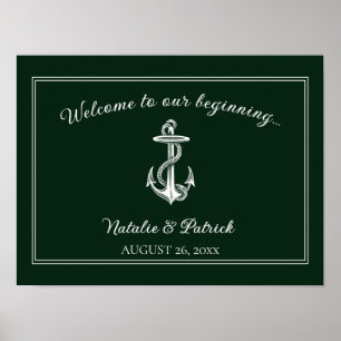 Poster de Casamento de Âncora Náutica Emerald Gree