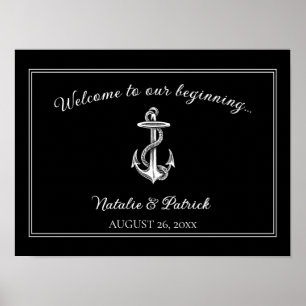 Poster de Casamento de Âncora Náutica Negra