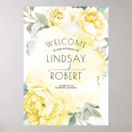 Poster de Casamento de Aquarela de Flores Amarelas