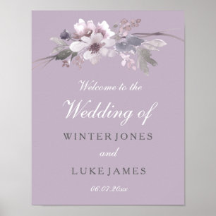 Poster de Casamento de Aquarela Floral Roxo Modern