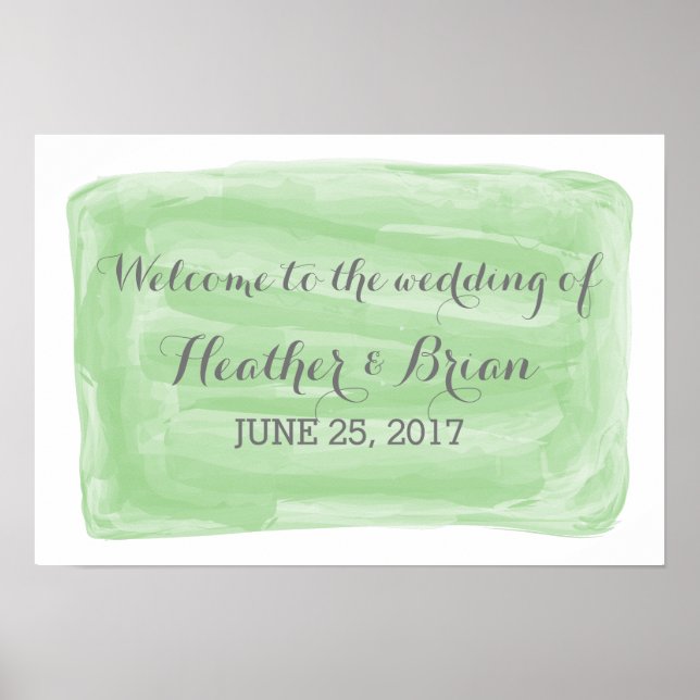 Poster de Casamento de Aquarela Verde (Frente)