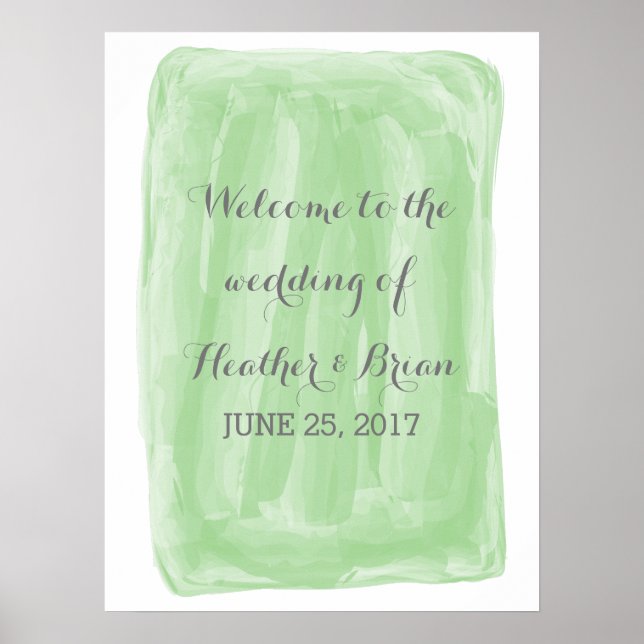 Poster de Casamento de Aquarela Verde (Frente)