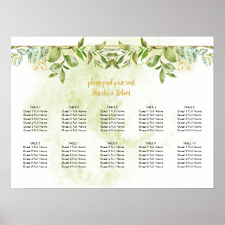 Poster de Casamento de Cristais Dourados e Verde B