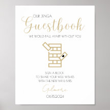 Poster de Casamento de Guestbook Jenga, Dourada Ca