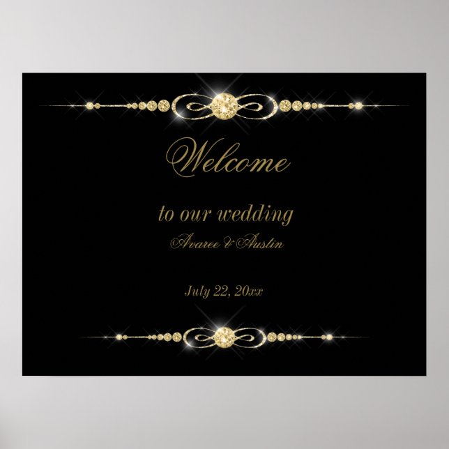 Poster de Casamento de Ouros Dourados e Luminosos (Frente)