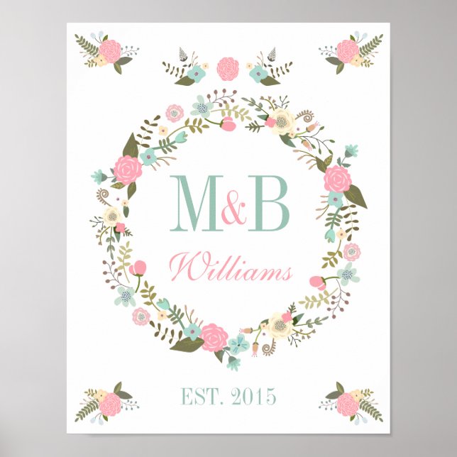 Poster de casamento do Monograma impressão de Boho (Frente)