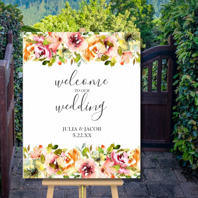 Poster de Casamento Floral de Aquarela do Jardim d (Summer Garden Watercolor Floral Wedding Poster)