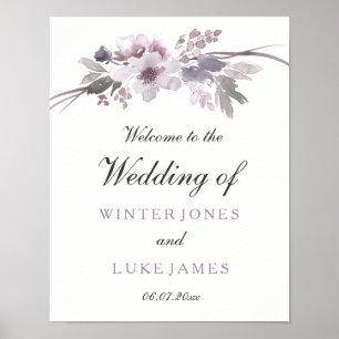 Poster de Casamento Floral de Inverno com Cinza de
