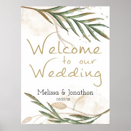 Poster de Casamento Floral Verde Dourado Sage