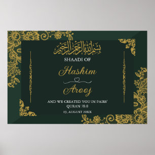 Poster de Casamento Islâmico Clássico Verde Dourad