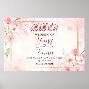 Poster de Casamento Islâmico Muçulmano Rosa-Rosa-R