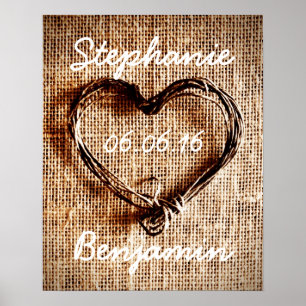 Poster de Casamento Rustic Country Twine Heart Bur
