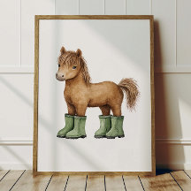 Poster de Cavalo em Botas Verde Musgo Decoração de