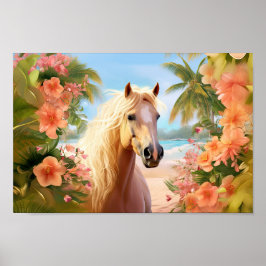Poster de Cavalo Palomino de Praia de Hibiscus Ros
