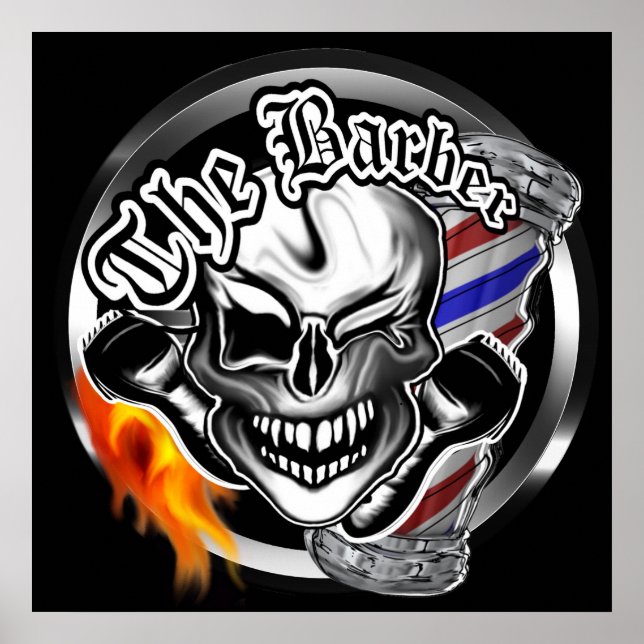 Poster de Caveira de Barbeiro Winking (Frente)