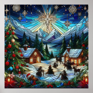 Poster de Cena de Natal de Vidro Manchado