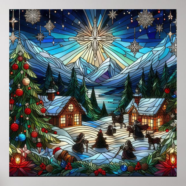Poster de Cena de Natal de Vidro Manchado (Frente)