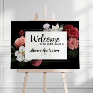 Poster de Chá da Borgonha Elegante e Flores Rosa