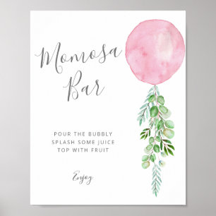 Poster de Chá de fraldas de Bar Mimosa cor-de-rosa