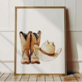 Poster de Chapéu e Botas de Cowboy para Decoração 
