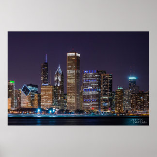 Poster de Chicago Skyline Illinois com Night Sky