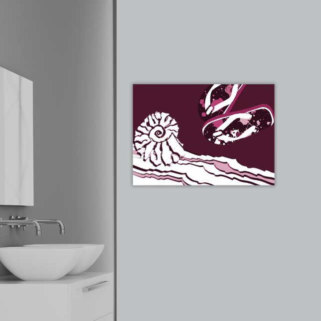 Poster de Chinelos de  roxo, cor-de-rosa, do mar d (Beach Sea Pink Purple Splatter Flip Flops Poster)