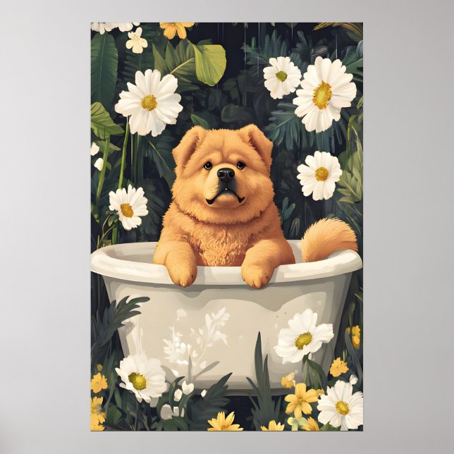 Poster de Chow Chow na Banheira, Poster de Cachorr (Frente)