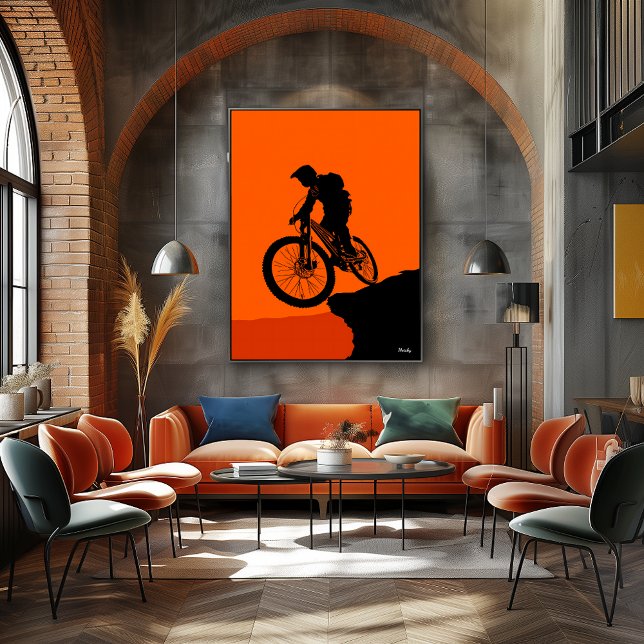 Poster de Ciclista de Montanha – Silhueta Preta em (Criador carregado)