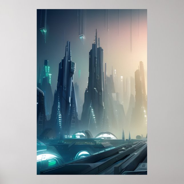 Poster de Cidade Futurística com Arte Digital #010 (Frente)