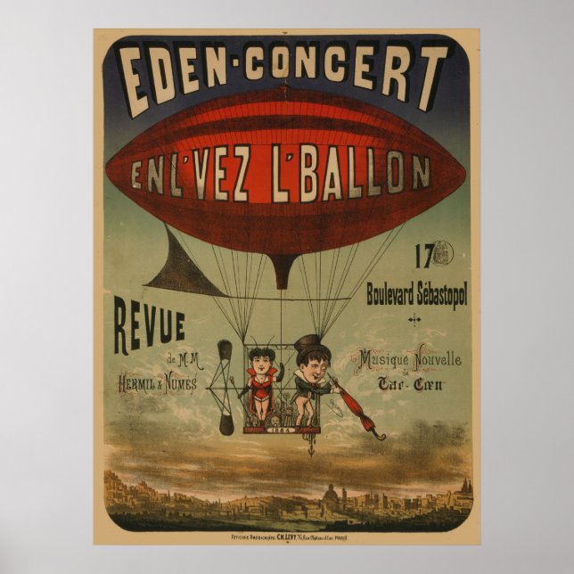 Poster de Circo Francês De Dois Artistas Em Avião (Frente)