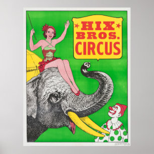 Poster de Circo Mostrando A Uma Mulher Um Elefante
