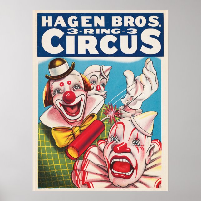 Poster de Circo Mostrando Rostos De Palhaço E Cach (Frente)