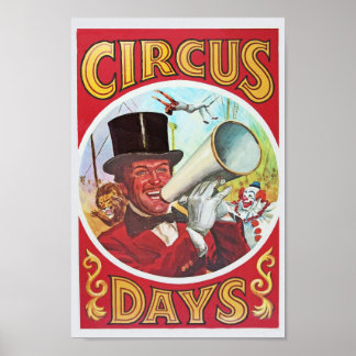 Poster de circo vermelho-divertido e ouro com escr