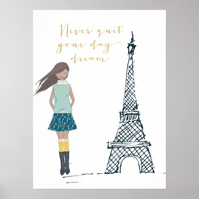 Poster de citação Dourada "Nunca Sair do Seu Sonho (Frente)