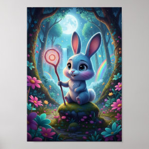 Poster de Coelho Mágico Fofo com Varinha Mágica e 