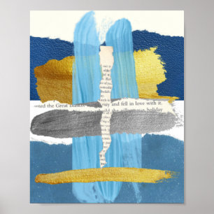 Poster de Colagem Abstrato de Prata Dourada Azul