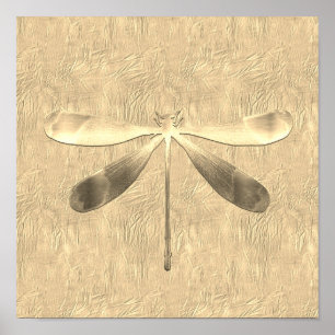 Poster de Colagem de Dragonfly Dourada abstrato