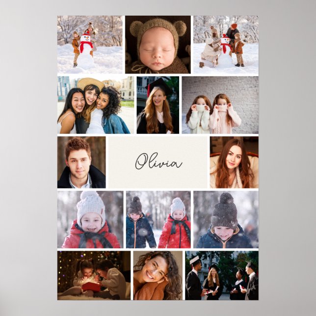 Poster de Colagem de Fotos Personalizado com Nome (Frente)