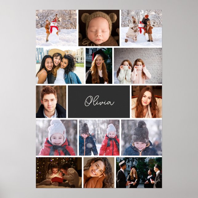 Poster de Colagem de Fotos Personalizado com Nome (Frente)