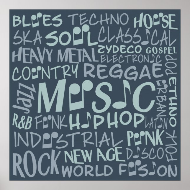 Poster de Colagem de Palavras de Genes de Música (Frente)