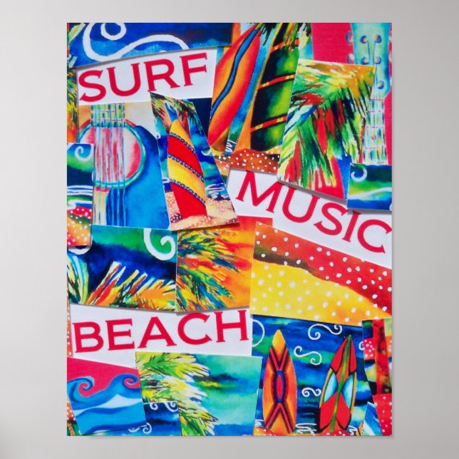 Poster de Colagem de Praia e Surf (Frente)