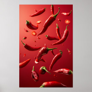 Poster de Comida de pimentos vermelhos flutuantes