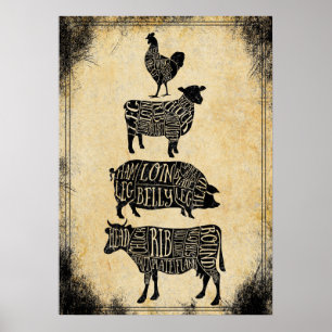 poster de compro de açougueiro vintage