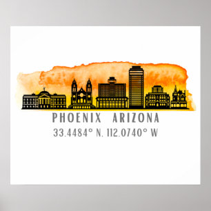 Poster de Coordenadas do Mapa Skyline Phoenix